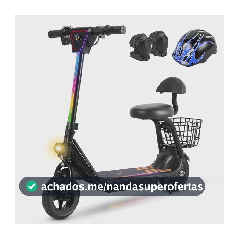 Honeywhale Jl006 Patinete Elétrico Infantil, 300w-18km/h-10km-80kg, Velocidade-juvenil-autonomia-de-bluetooth-carge, Três Velocidades, Scooter Com Banco E Cesto, 8 Pneus Sólidos, Honey Whale Preto