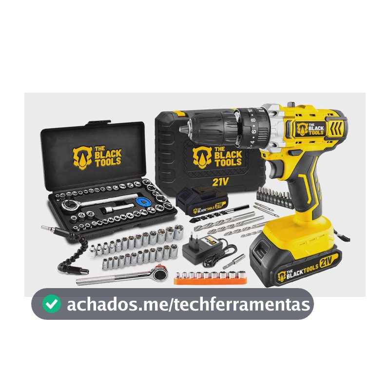 Furadeira Parafusadeira De Impacto 2 Baterias 21v 3/8 Tb-21pkx Com Jogo De Soquetes 40 Peças The Black Tools