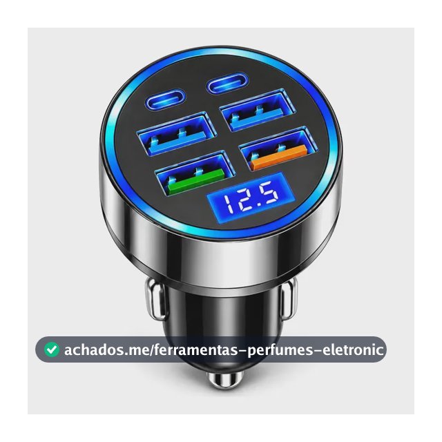 Carregador Usb-c   Veicularpd 120w Com Voltímetro Digital Preto