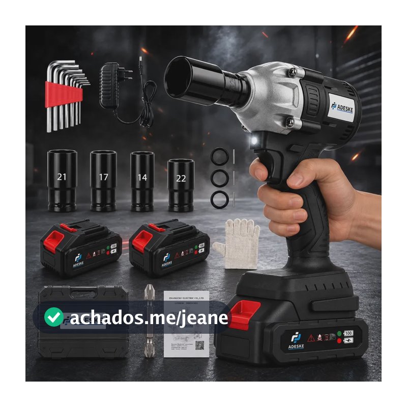 Chave de Impacto Brushless Furadeira Parafusadeira–2 Baterias + Maleta, Profissional Sem Fio Bivolt Preto ADESKE para montagem, reparos e construção BS-HT01