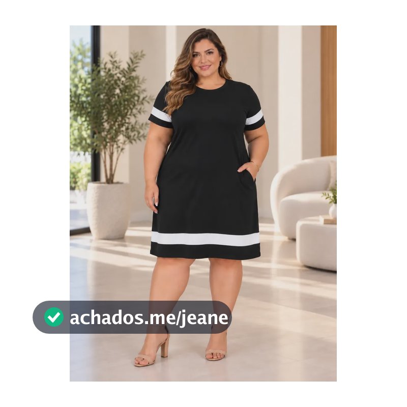 Vestido Plus Size Midi Soltinho Casual Moda Verão Elegante Preto Lisa Gg (46)