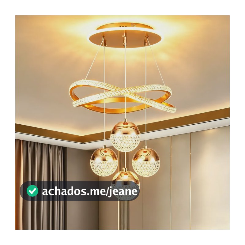 Lustre Sala De Jantar Lustre Pendente Luxo Moderno Cozinha 127/220v Dourado Modo De Três Cores Luz Ocular Protegida.