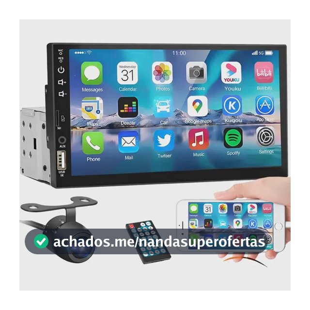 Central Multimídia Universal Mp5 1 Din 7 Espelha Dvd+ Cam Kit Multimidia 1 Din
