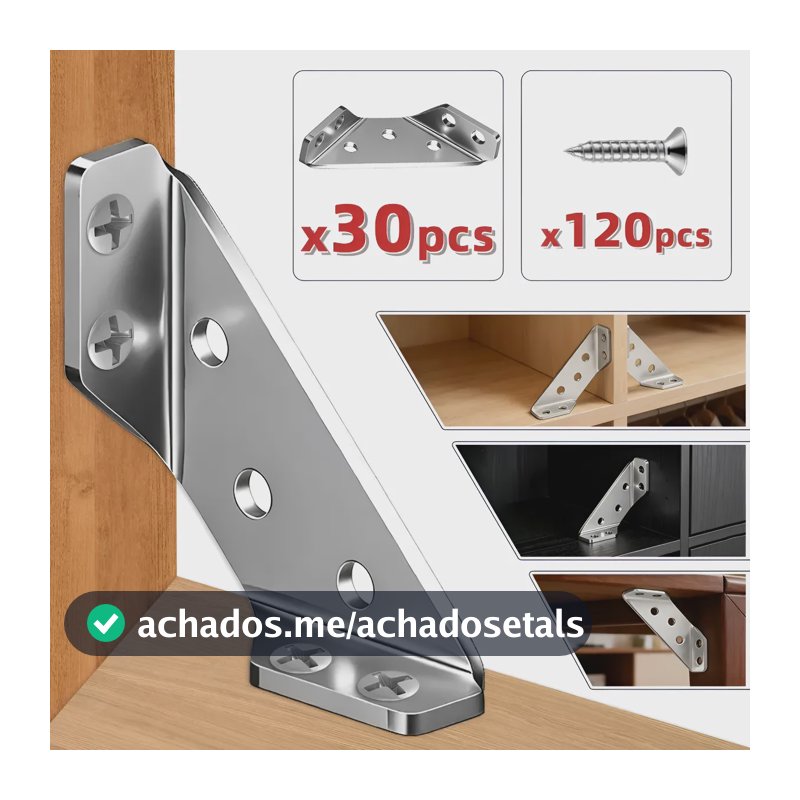 Kit 30 Cantoneira Aço Inox Trava Reforço De Cadeira E Moveis