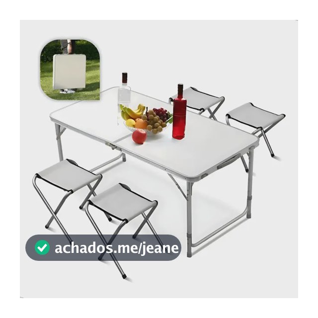 Mesa Dobravel Portatil Maleta De Camping 120x60 4 Banquetas Vira Maleta Praia Lazer Aluminio 4 Cadeiras Piquenique
