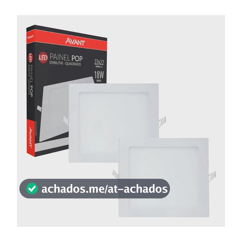 Kit 2 Painéis Plafon LED de Embutir Avant Pop 18W Quadrado Branco Frio 6500K