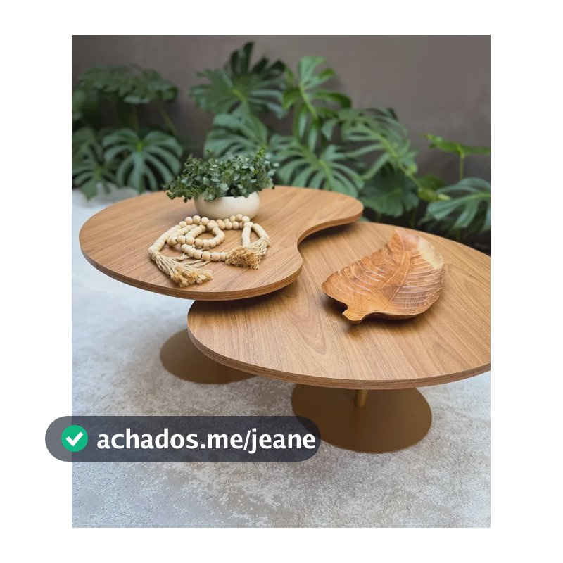 Kit De 2 Mesas De Centro Sala Design Orgânica Dourada Metal Freijó