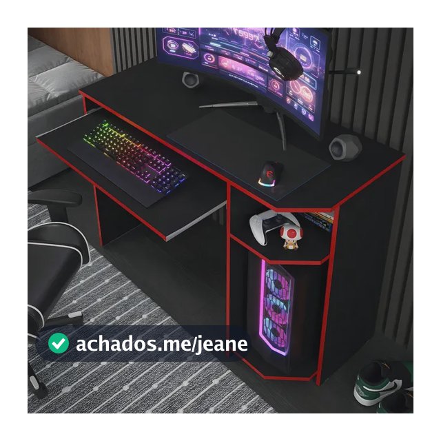 Escrivaninha Mesa Para Computador Gamer Teclado Cpu Cor Preto Vermelho