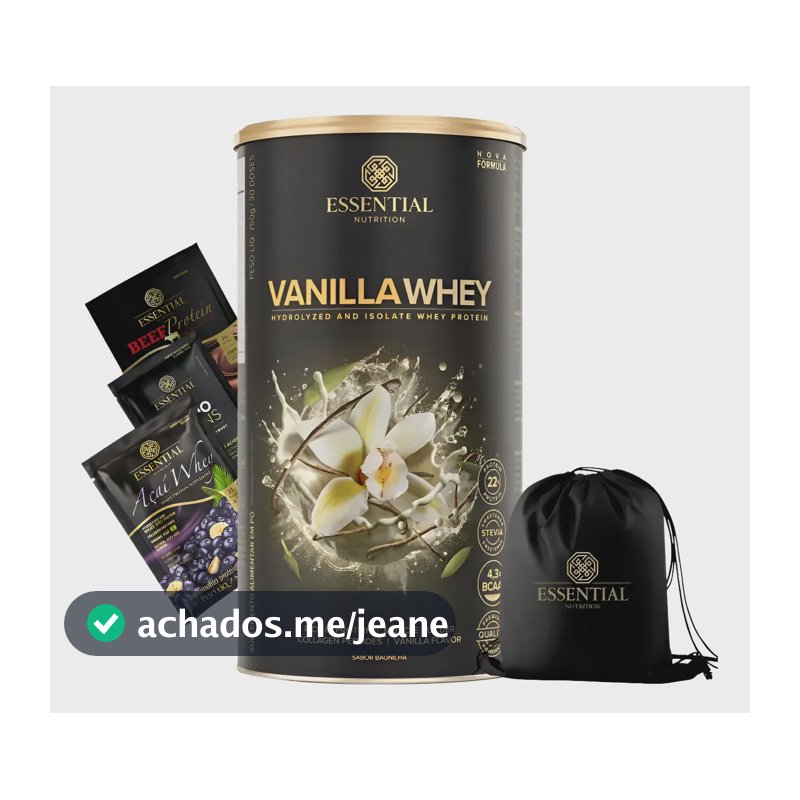 Vanilla Whey 30 Doses Essential Nutrition + Bag + Brinde Baunilha