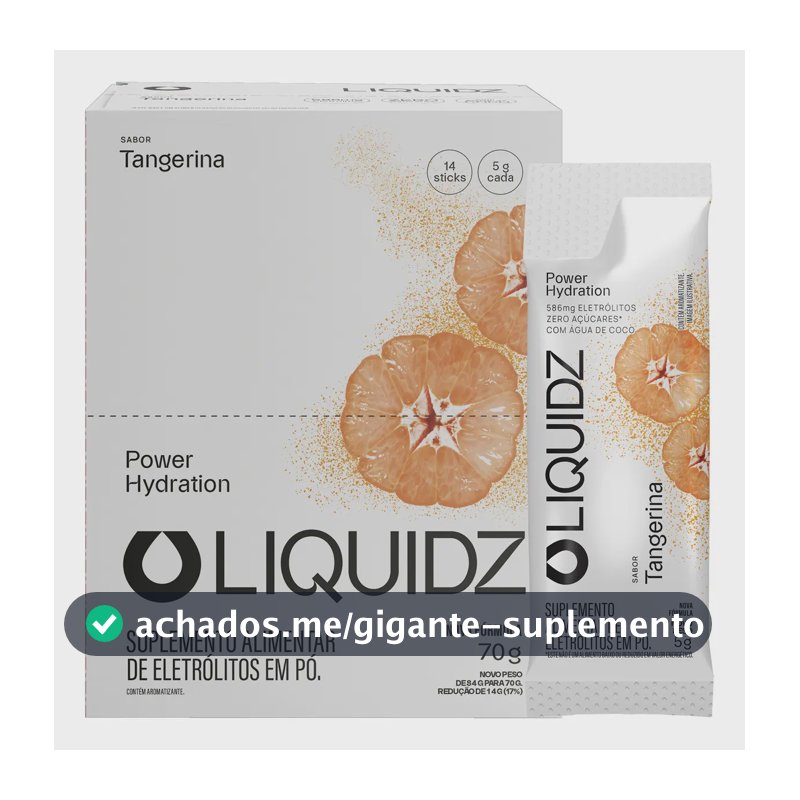 LIQUIDZ® - Eletrólitos Zero Açúcares - Sabor Tangerina - Kit 1 Caixa - 14 sachês