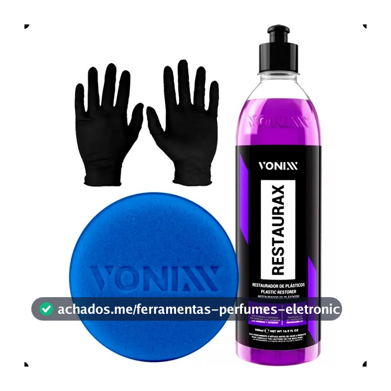 Restaurador de Plásticos Restaurax Vonixx 500ml Renova e Protege Painéis Parachoques com Luvas + Aplicador