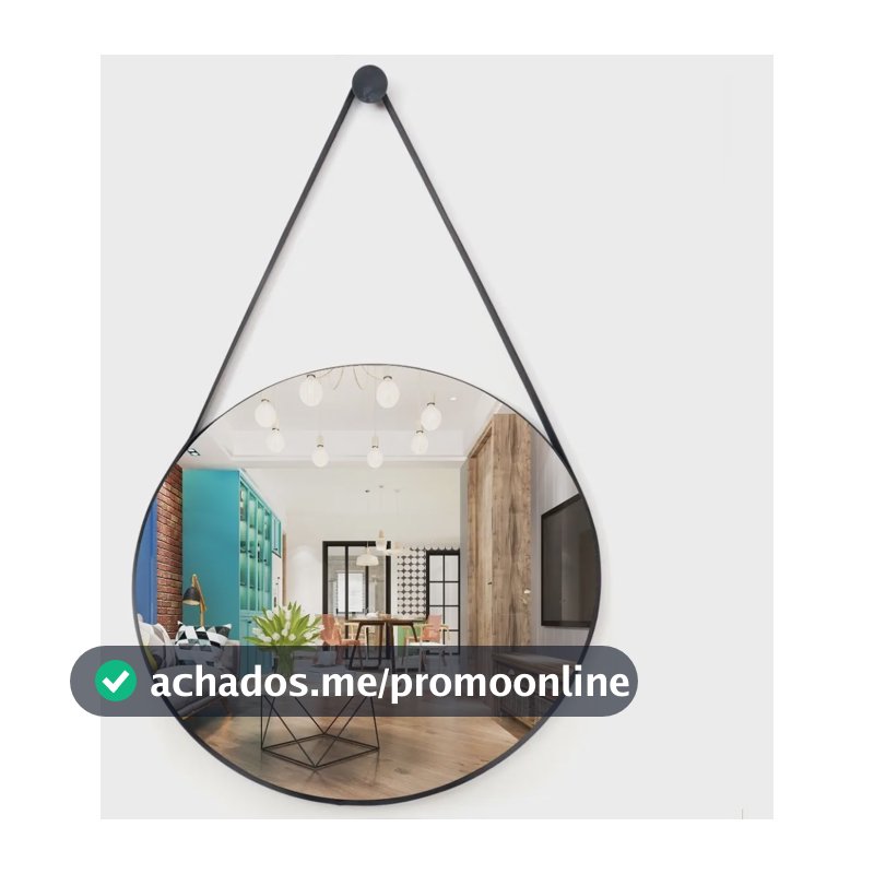Espelho Redondo Decorativo Suspenso Alça 20cm + Pino Brinde Preto