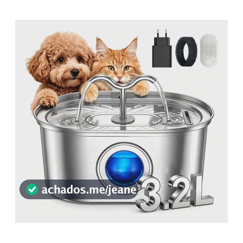 Bebedouro Automático Inox 3,2l Com Filtro Para Gatos E Cães 127/220v Prateado
