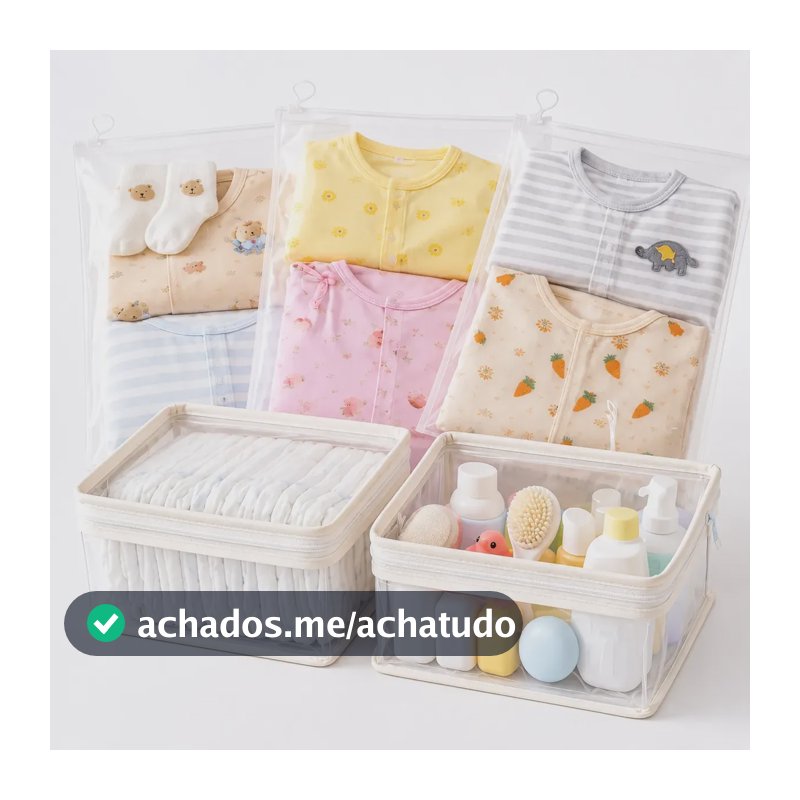 6 Saquinhos Organizador Maternidade 25x35 Tag + 2 Necessaire Branco