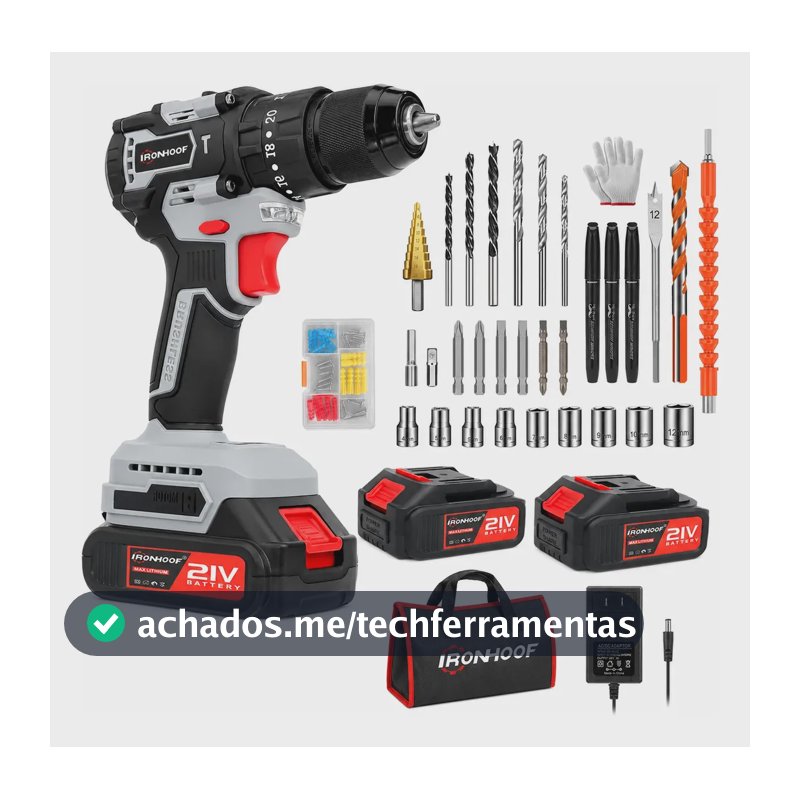 Furadeira Elétrica Brushless Sem Fio 120nm 21v 2 Bateria Cinza 110/127/220v 60hz