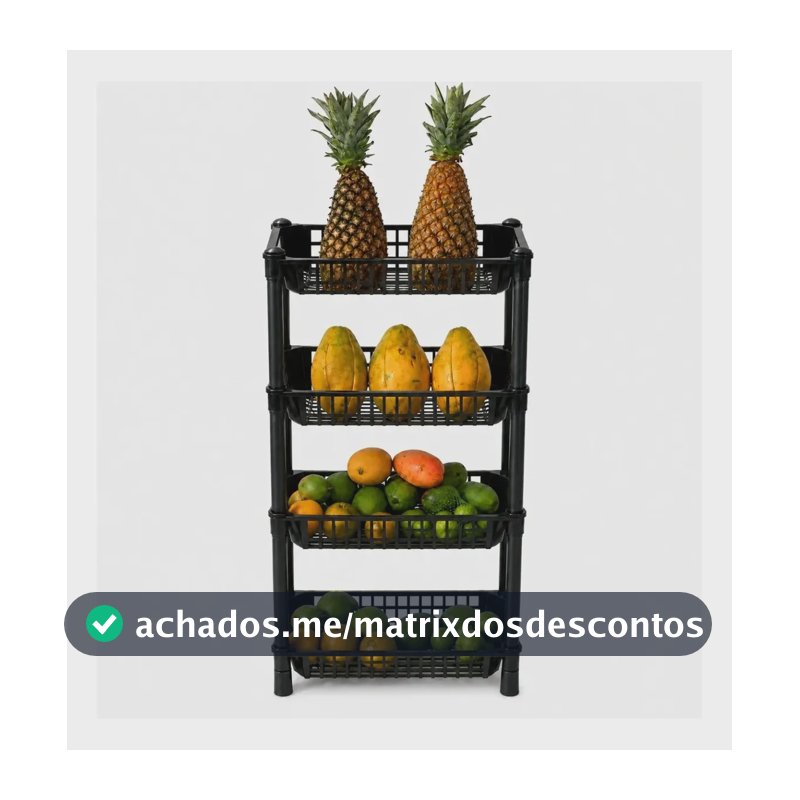 Fruteira Chão Estante Cozinha Cesto Organizador Empilhável Preto 4 Cestos