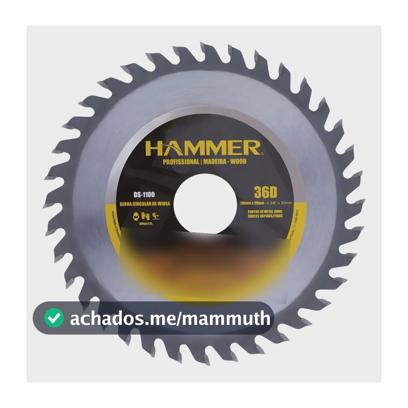 Disco De Serra Circular 36 Dentes 4.3/8 Hammer 110mm Cinza