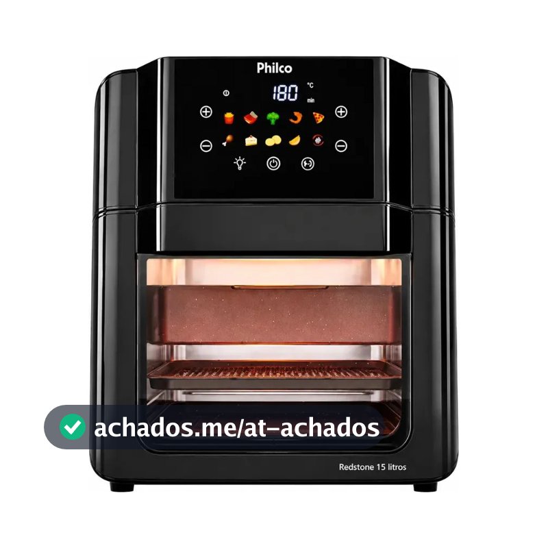 Philco PAF15C Fritadeira Air Fryer Oven 15 Litros Revestimento Redstone Porta Removível Luz Interna 10 Funções Preta