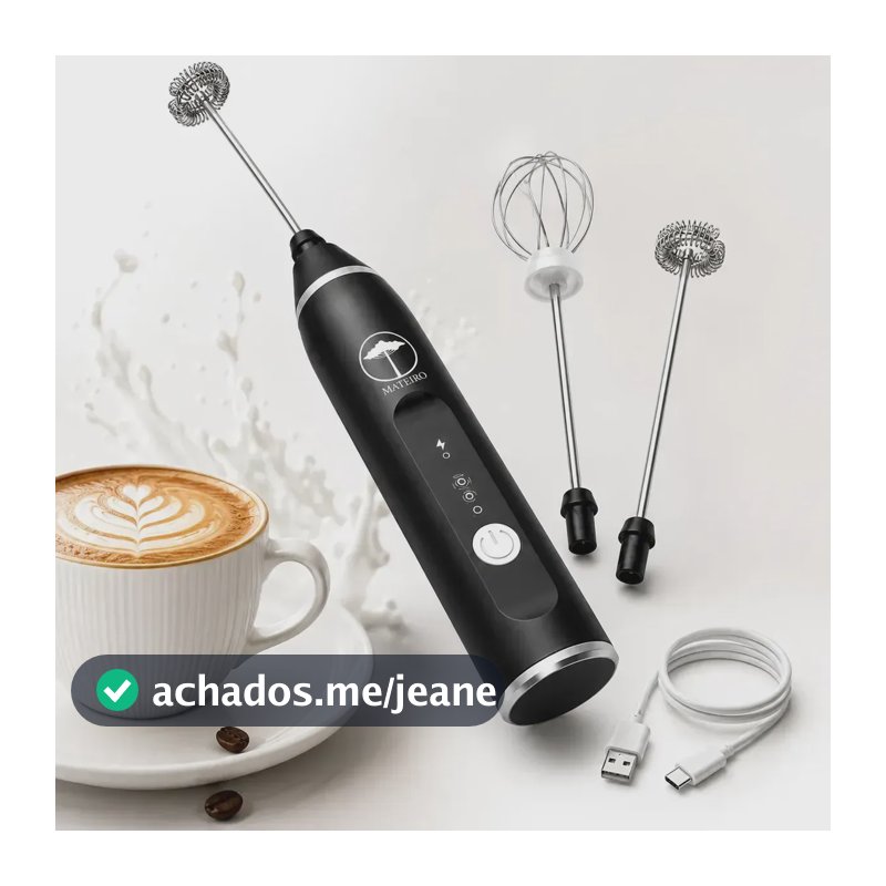 Mini Mixer Elétrico Mateiro 2 Em 1 Preto Misturador Batedeira Bebidas Ovos Whey Café Leite Shake Capuccino Espuma Portátil Recarregável Usb 3 Velocidades Batedor Fue Fouet Cozinha Profissional