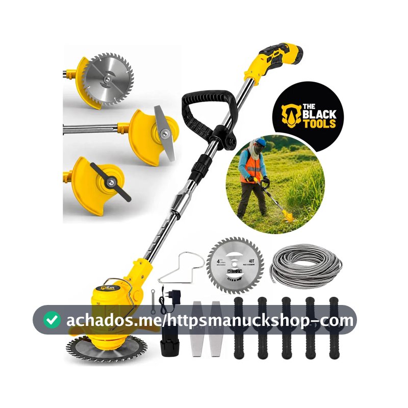 Roçadeira Aparador Grama A Bateria Recarregável 460w Profissional Com Acessórios Tcg12b The Black Tools
