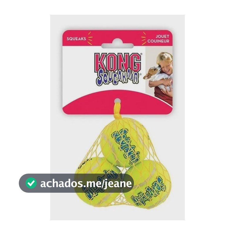 Kit 3 Bolas Tênis Kong Squeakair X-Small Com Apito Para Cães Cor Amarelo