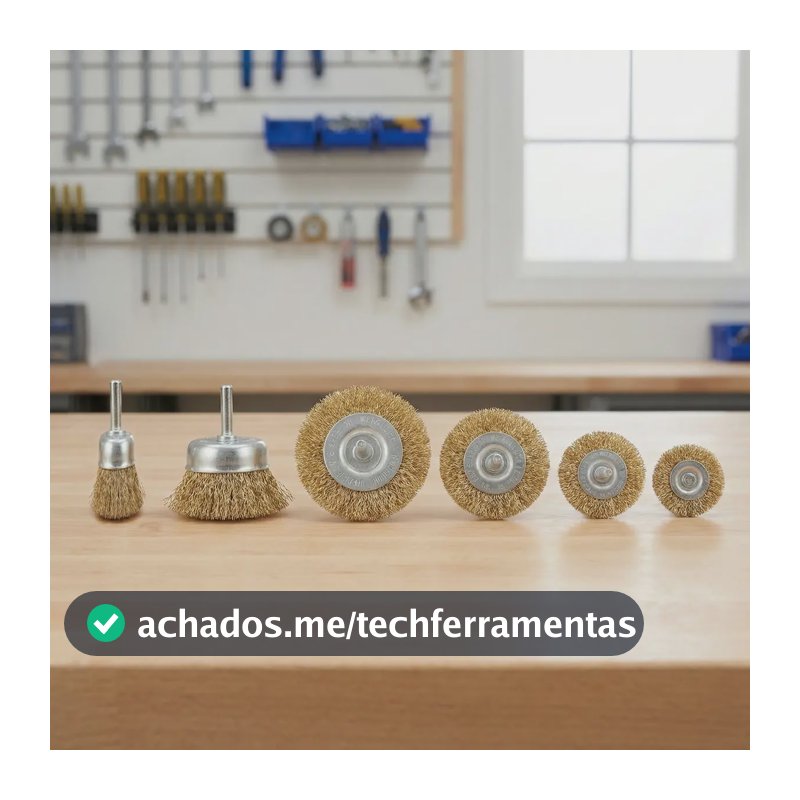 Jogo Escovas De Aço Circular C/ Haste Kit 6 Peças Para Furadeira Parafusadeira Com Haste - Ideal Para Limpeza De Grelha E Peças Metálicas, Remoção De Ferrugem, Polimento E Acabamento
