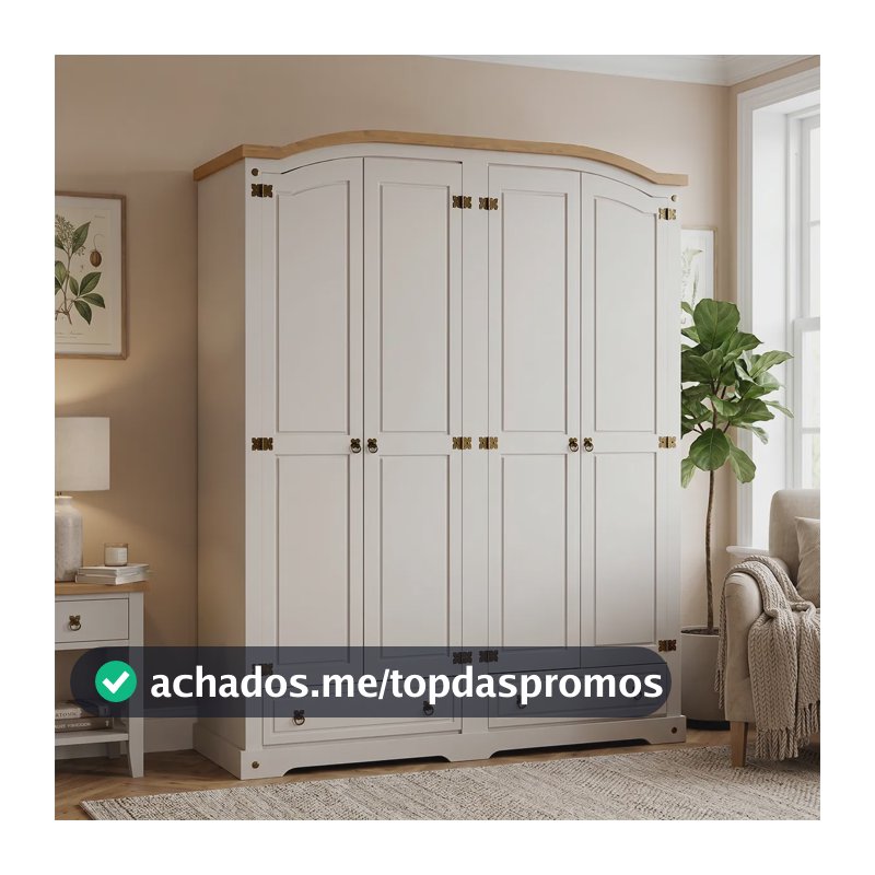 Guarda Roupa Casal 4 Portas 2 Gavetas Smile Móveis Ic Creme/carvalho