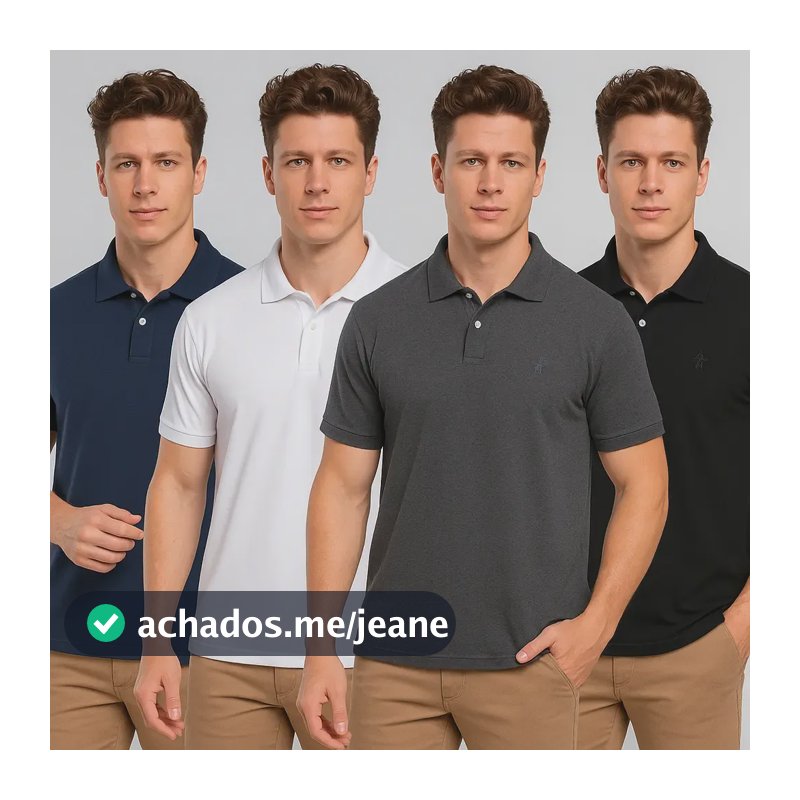 Kit 4 Camisa Polo Piquet Masculina Confortável Premium Preto-branco-marinho-cinza Piquet G