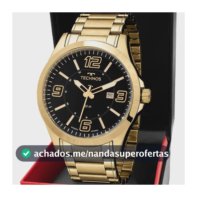 Relógio Technos Masculino Aço Inox Dourado Racer Fundo Preto Quartz 45mm