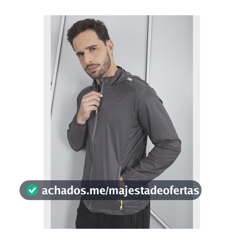 Jaqueta Masculina Corta Vento Capuz Fixo Bolso Interno Cinza M Liso