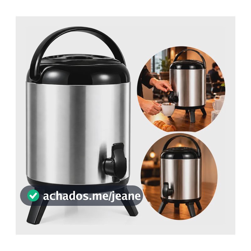 Botijão Galão 7,5 Litros Com Isolamento Térmico A Vácuo Inox Preateado