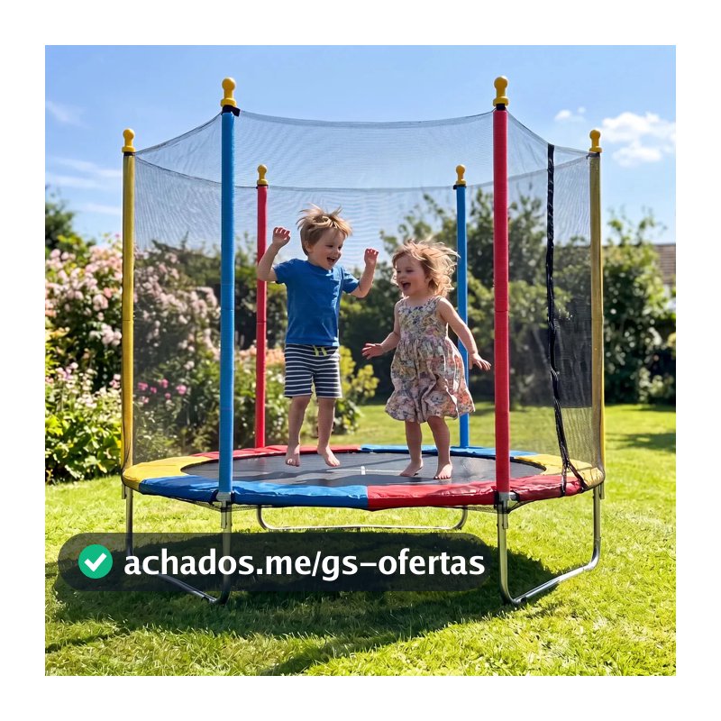 Cama Elástica Infantil Justfun 1,8 m Colorida com Rede de Proteção para 100 kg