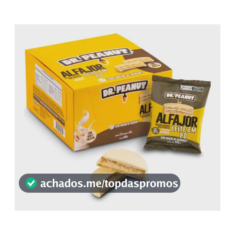 Alfajor Dr. Peanut Sabor Leite em Pó com Whey Protein 12un 35g