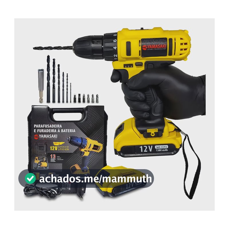 Parafusadeira E Furadeira 12v + Maleta E Acessórios Amarelo 12v 60 Hz