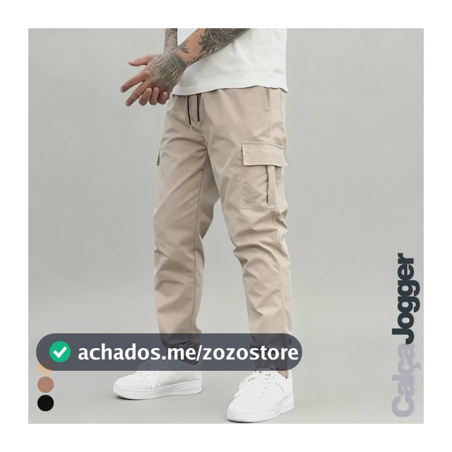 Calça Jogger Cargo Masculina Sarja Calca Streetwear Punho