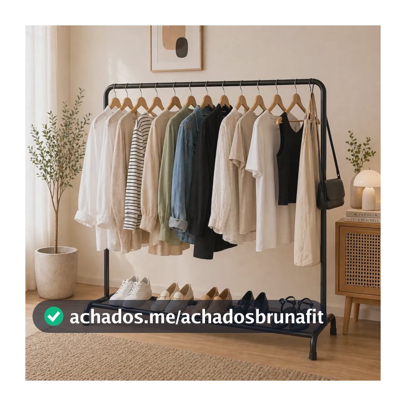 Organizador De Roupas De Chão Arara Desmontável C/ Sapateira Preto