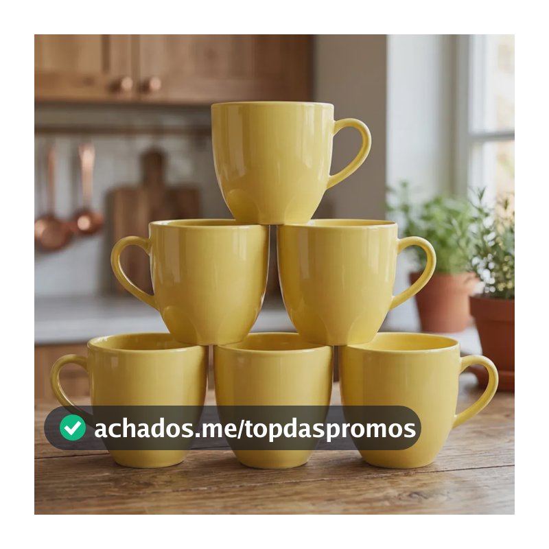 Jogo 6 Xicara Café Chá Porcelana 170ml Cor Amarelo