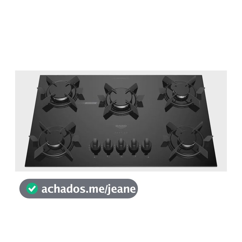 Cooktop 5 Bocas Dako Pratiko com Mesa de Vidro Acendimento Super Automático e Mega Chama Preto Bivolt