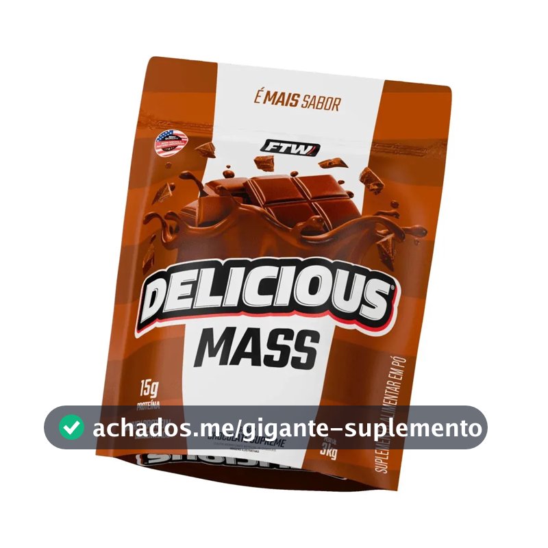Hipercalórico Delicious Mass FTW 3kg Sabor Chocolate Supreme Ganho de Massa - 15g Proteína