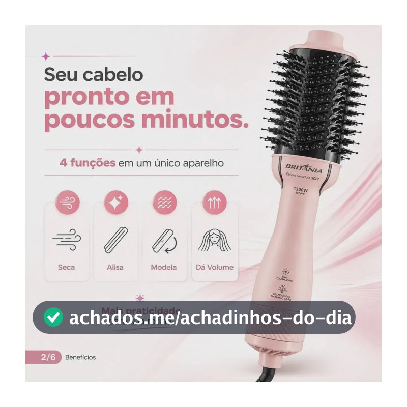 Secadora Escova Britânia Bec07r 4 Em 1 1300w Rosa 127/220v