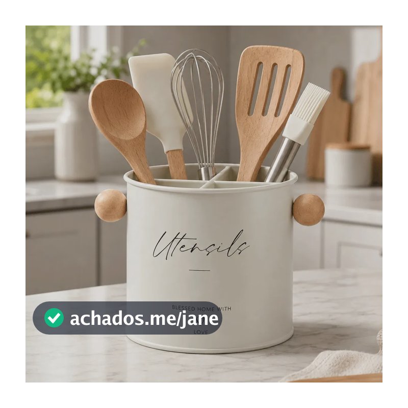 Porta Utensílios Organizador De Talheres Cozinha Metal Home Creme