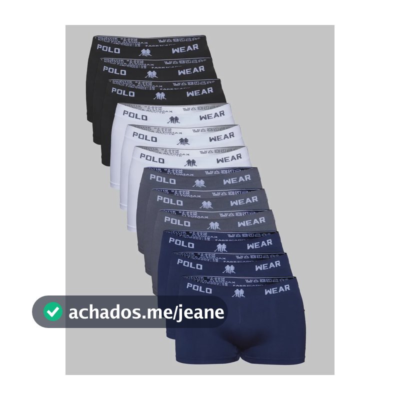 Kit 12 Cuecas Boxer Polo Wear Masculino Microfibra Liso Preto / Branco / Cinza / Azul-marinho Liso P