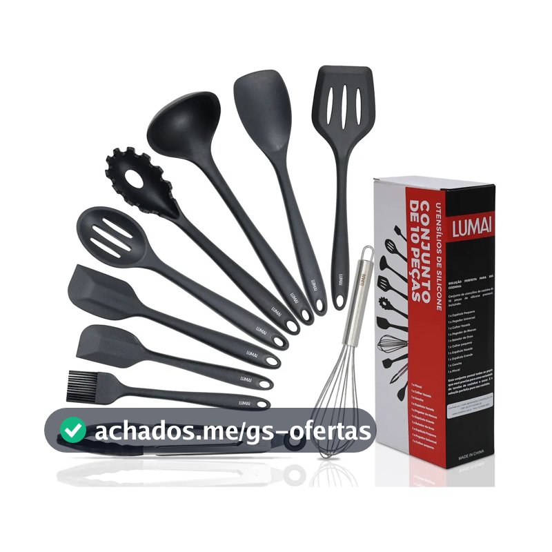 Lumai Kit de Utensilios de Cozinha de Silicone Maciço Miami Premium - Conjunto com 10 Peças Livre de BPA - Jogo com Espatulas Pegador Conchas Colheres Batedor de Ovos - Tamanho Grande e Pegada Firme