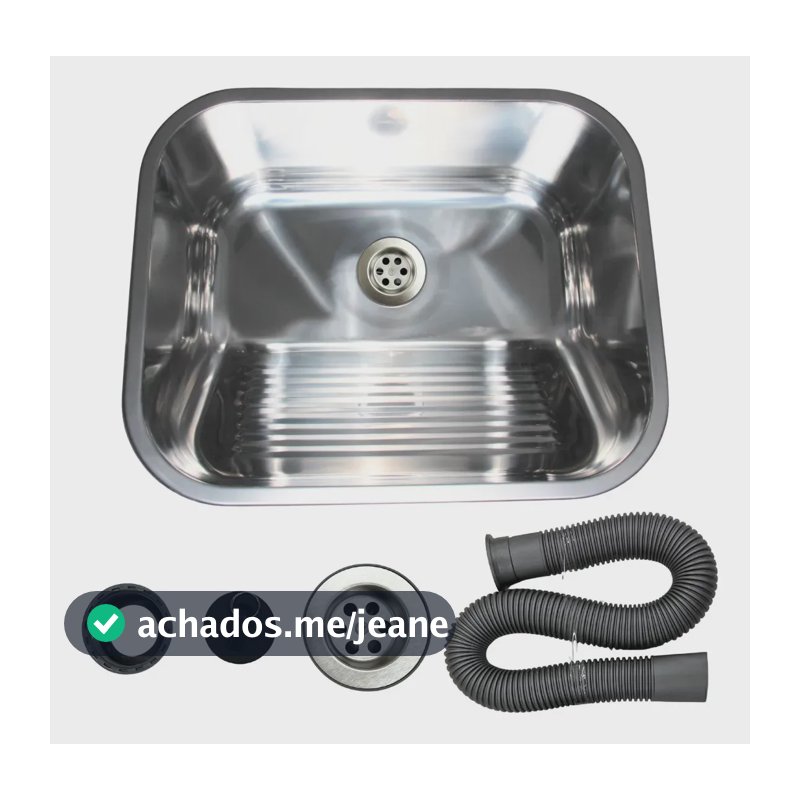 Tanque Lavanderia 44x44 Aço Inox 304 Brilhante Com Válvula