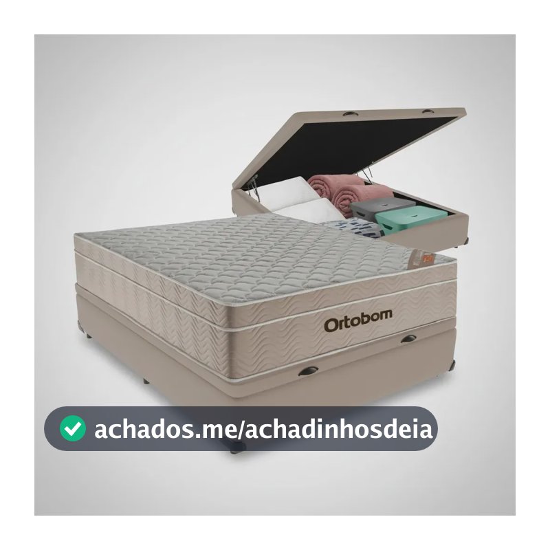 Cama box baú Ortobom Airtech Springpocket casal colchão bege