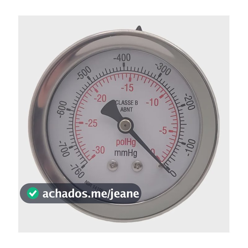 Vacuômetro Aço Inox 62mm Angular 1/4 30pol 760mhg Glicerina
