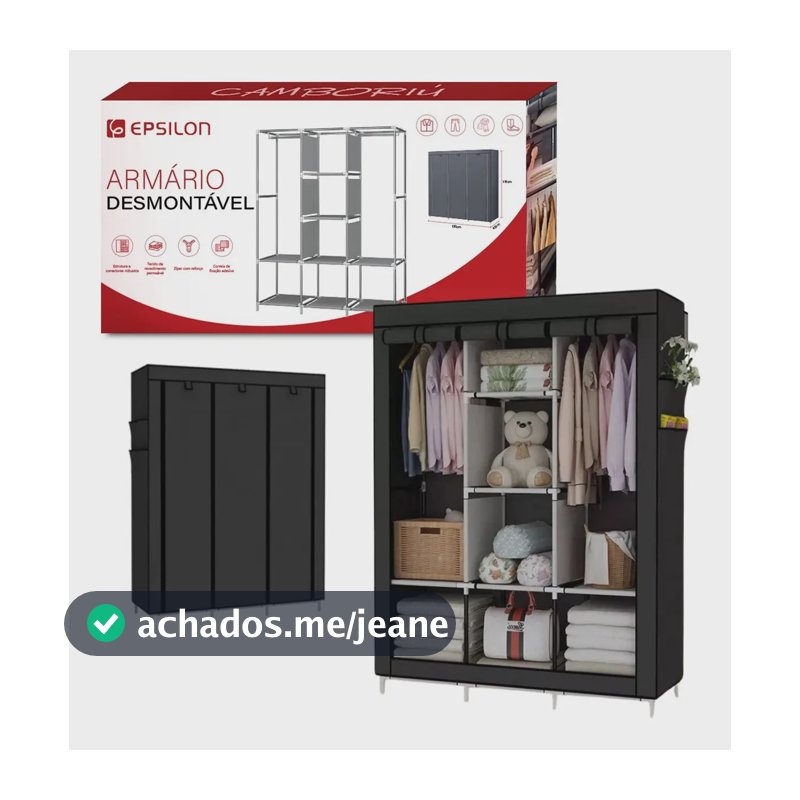 Guarda Roupa Armário Dobrável Organizador Portátil Multiuso Epsilon Cor Preto