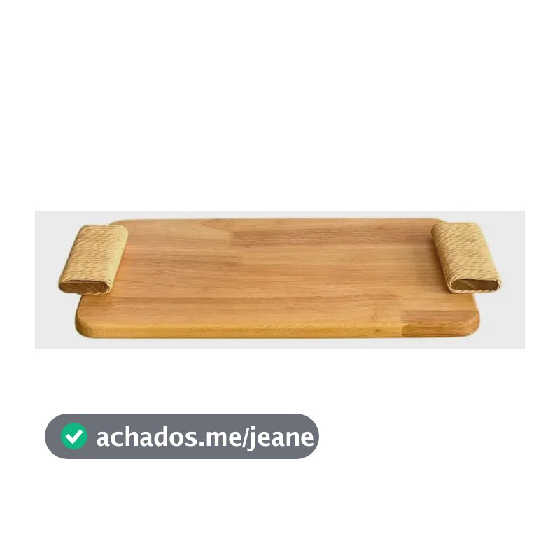 Bandeja Madeira Marrom Alça Fibra Natural 38x22 Cm