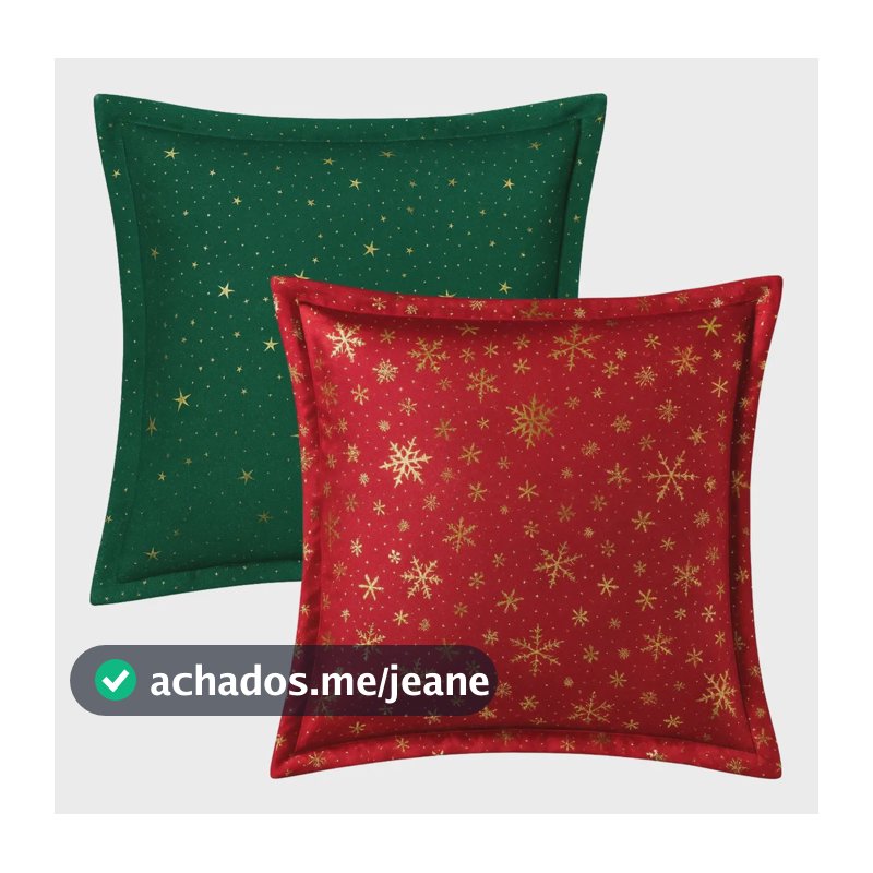 2 Capa Almofada Fronha Natal Decorativa Natalina C/ Aba Luxo Verde/vermelho Estrela