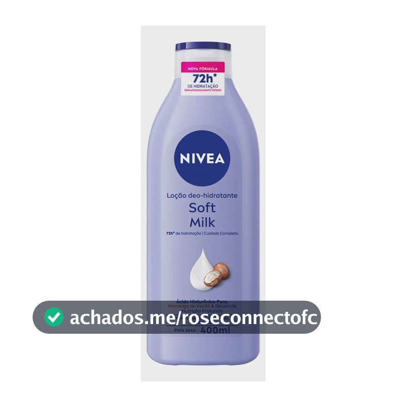 NIVEA Loção Deo-Hidratante Soft Milk 400ml, Hidratação Profunda 72h, Hialurônico Puro, Corporal, Pele Seca